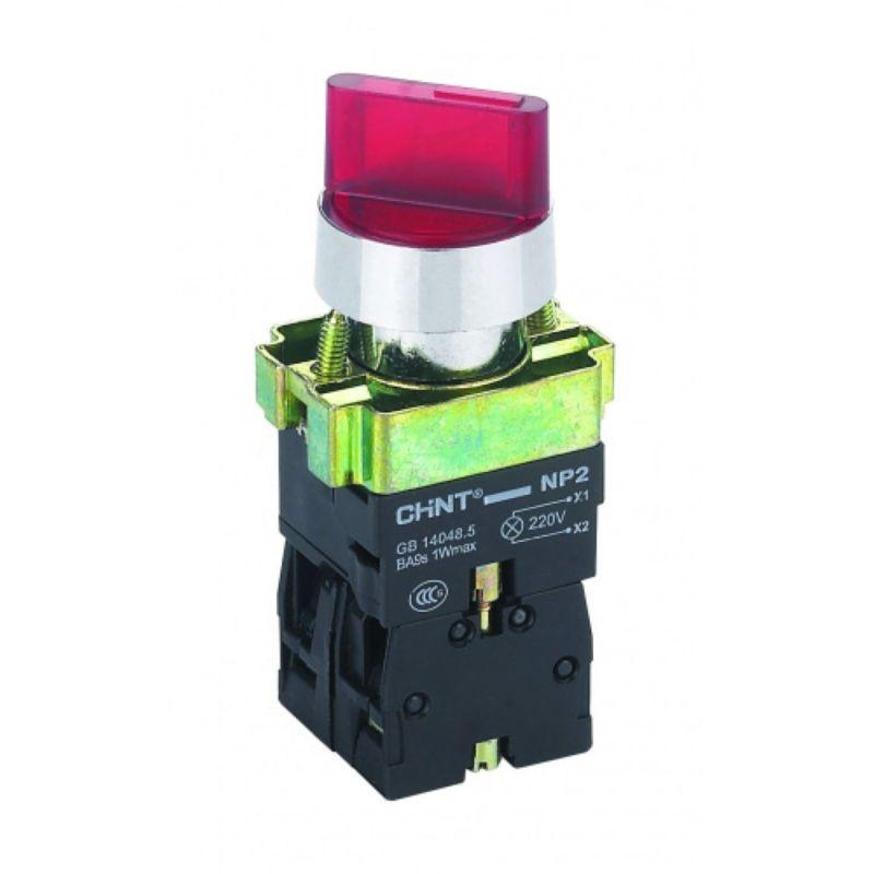 Переключатель NP2-BK12461 2 полож. с фиксацией 1НО красн. AC/DC 220В (LED) IP40 CHINT 574697 (1 шт.)