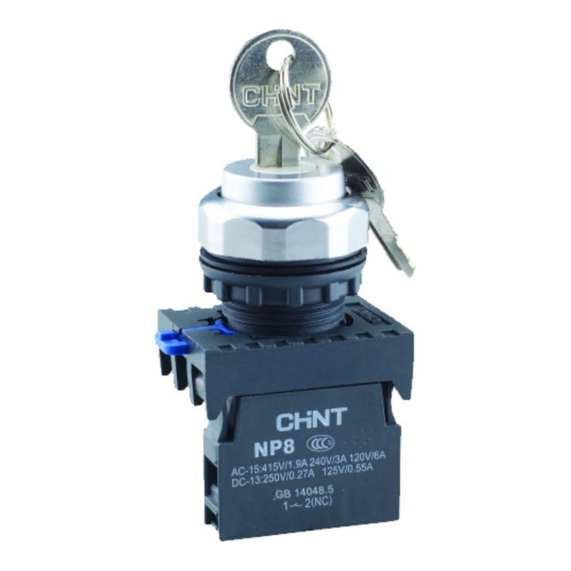 Переключатель с ключом NP8-10Y/21 2 полож. с фиксацией 1НО IP65 (R) CHINT 578130 (1 шт.)