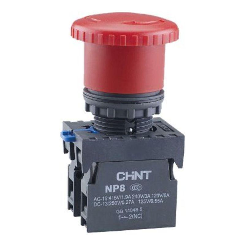 Кнопка управления "Грибок" NP8-11ZS/14 d40мм 1НО+1НЗ IP65 с фиксацией красн. (R) CHINT 667129 (1 шт.)