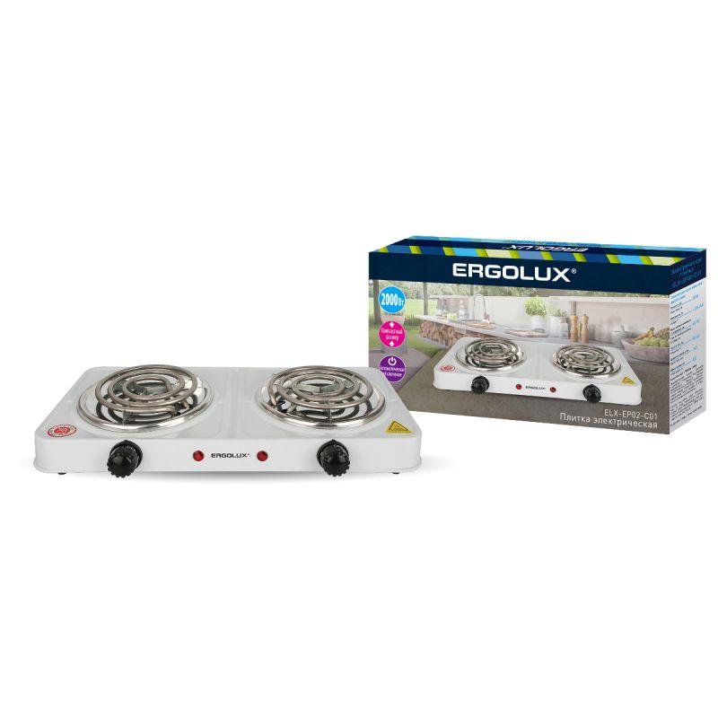Электроплитка ELX-EP02-C01 2 конф. спиральный нагр. эл. 2000Вт 220-240В бел. Ergolux 13437 (1 шт.)