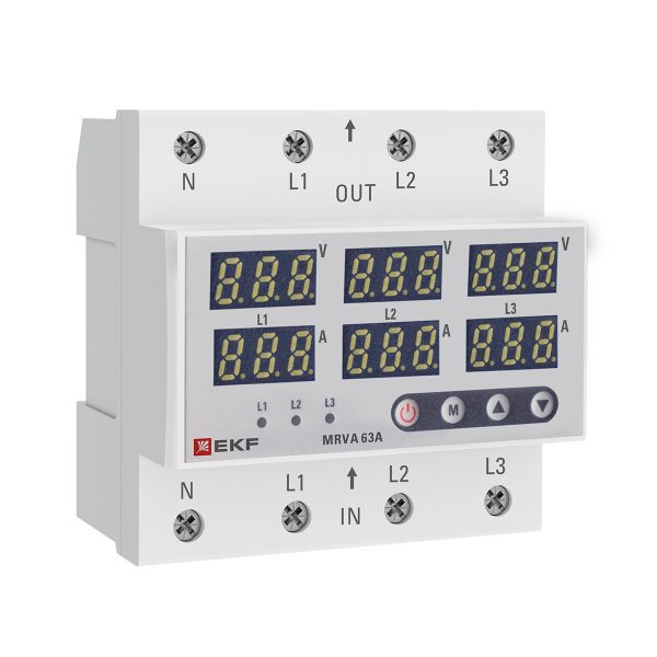 Реле напряжения и тока трехфазное с дисплеем MRVA-3 63A EKF MRVA-3-63A (1 шт.)