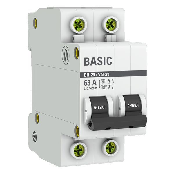 Выключатель нагрузки 2п 63А ВН-29 Basic EKF SL29-2-63-bas (1 шт.)