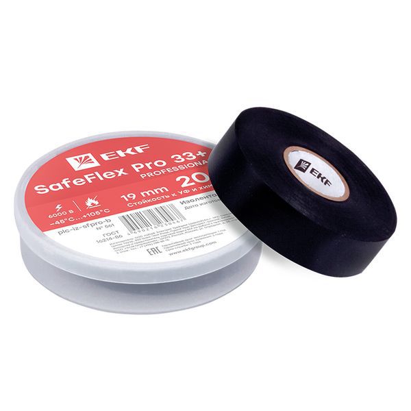Изолента ПВХ 19мм (рул.20м) SafeFlex Pro 33+ EKF plc-iz-sfpro-b (1 шт.)