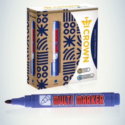 Маркер перманентный "Multi Marker" 3мм пулевидный син. Crown Б0048240 (1 шт.)