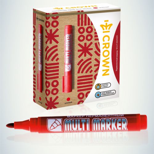 Маркер перманентный "Multi Marker" 3мм пулевидный крас. Crown Б0048241 (1 шт.)