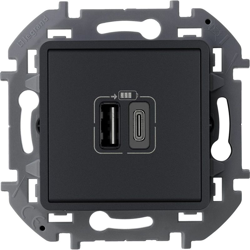 Устройство зарядное Inspiria с 2-мя USB разьемами A и C 240В/5В 3000мА антрацит IEK 673763 (1 шт.)