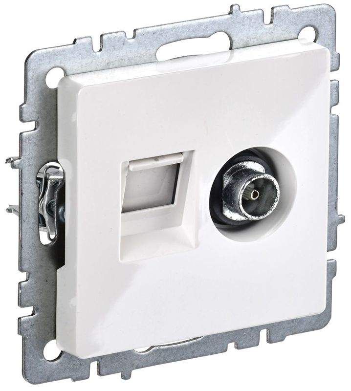Розетка компьютерная + телевизионная 2-м Brite РТВ/РК12-БрБ RJ45 кат.5E + TV механизм бел. IEK BR-AK20-1-K01 (1 шт.)