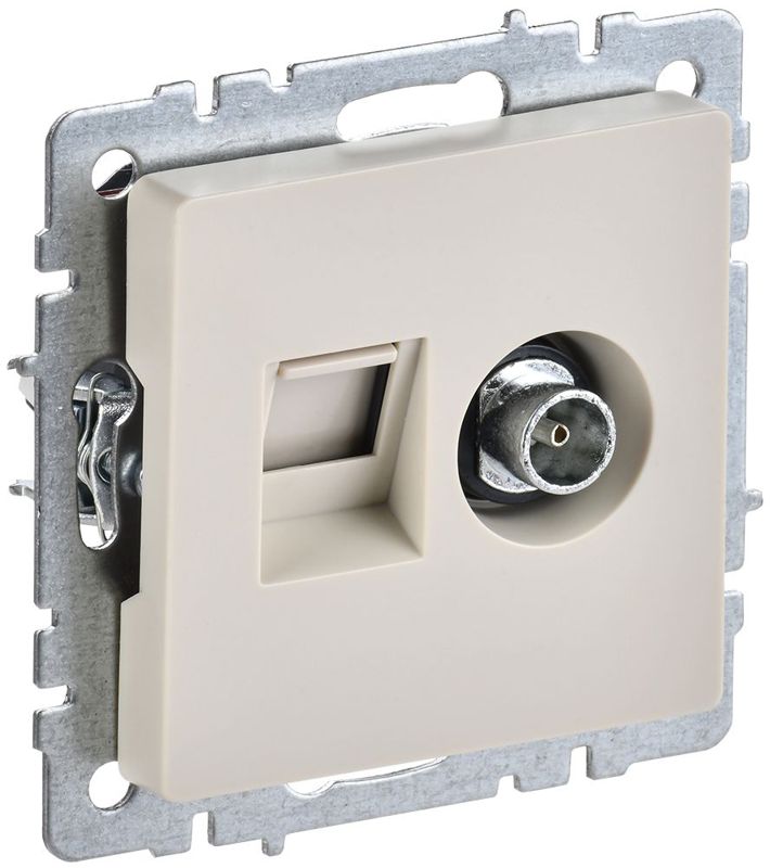 Розетка компьютерная + телевизионная 2-м Brite РТВ/РК12-БрКр RJ45 кат.5E + TV механизм беж. IEK BR-AK20-1-K10 (1 шт.)