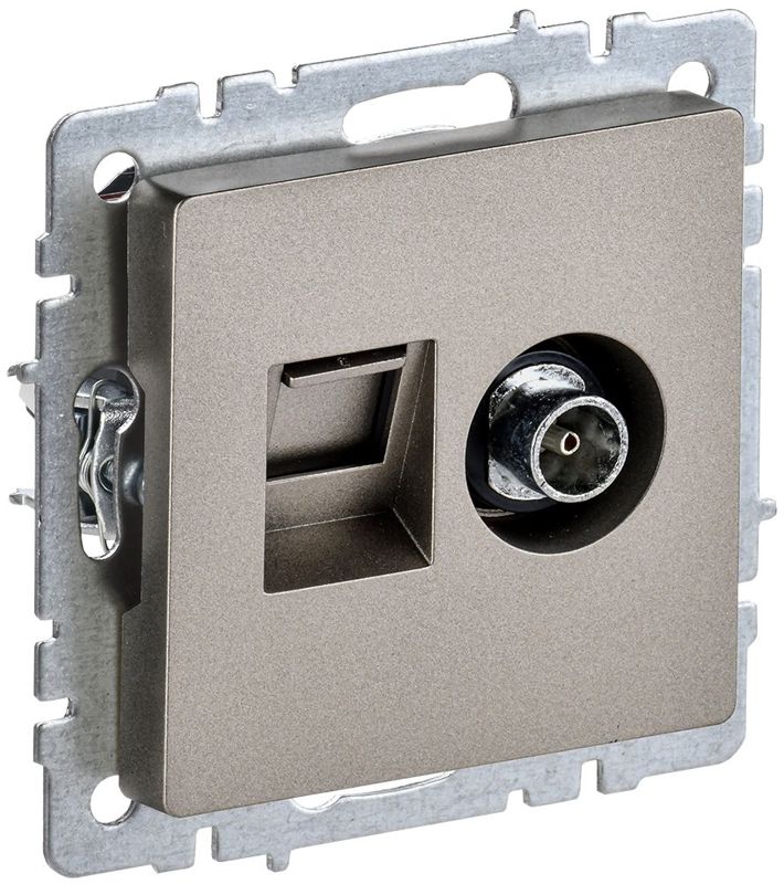 Розетка компьютерная + телевизионная 2-м Brite РТВ/РК12-БрШ RJ45 кат.5E + TV механизм шампань IEK BR-AK20-1-K37 (1 шт.)