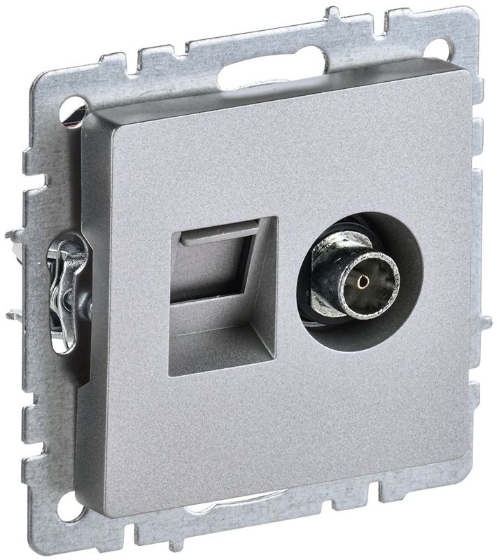 Розетка компьютерная + телевизионная 2-м Brite РТВ/РК12-БрА RJ45 кат.5E + TV механизм алюм. IEK BR-AK20-1-K47 (1 шт.)
