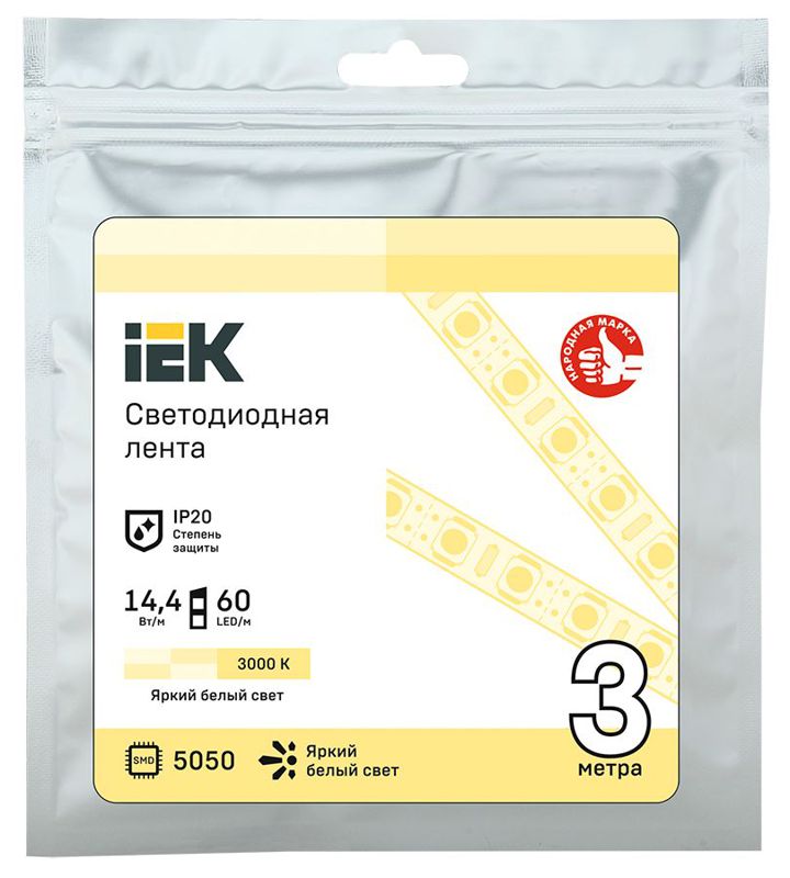 Лента светодиодная LED LSR-5050WW60-14.4-IP20-12В (уп.3м) IEK LSR2-1-060-20-3-03