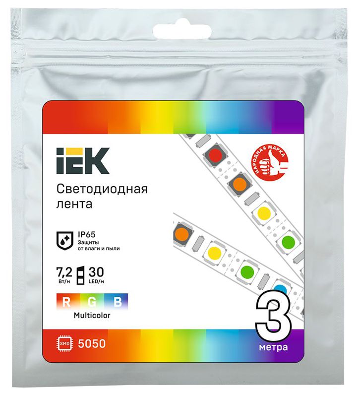 Лента светодиодная LED LSR-5050RGB30-7.2-IP65-12В (уп.3м) IEK LSR2-3-030-65-3-03