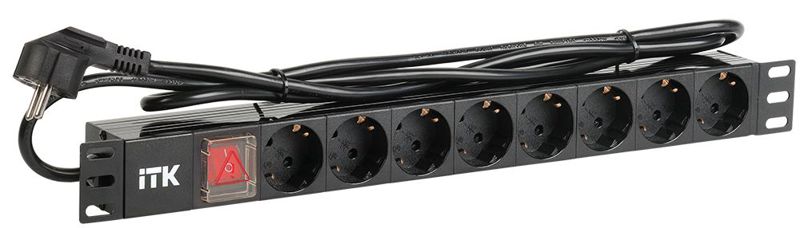 Блок розеток 8 мест PDU (немец. станд.) PH12-8D1-P 19дюймов DIN49440 с LED выкл. ПВХ 1U шнур 2м ITK PH12-8D1-P (1 шт.)