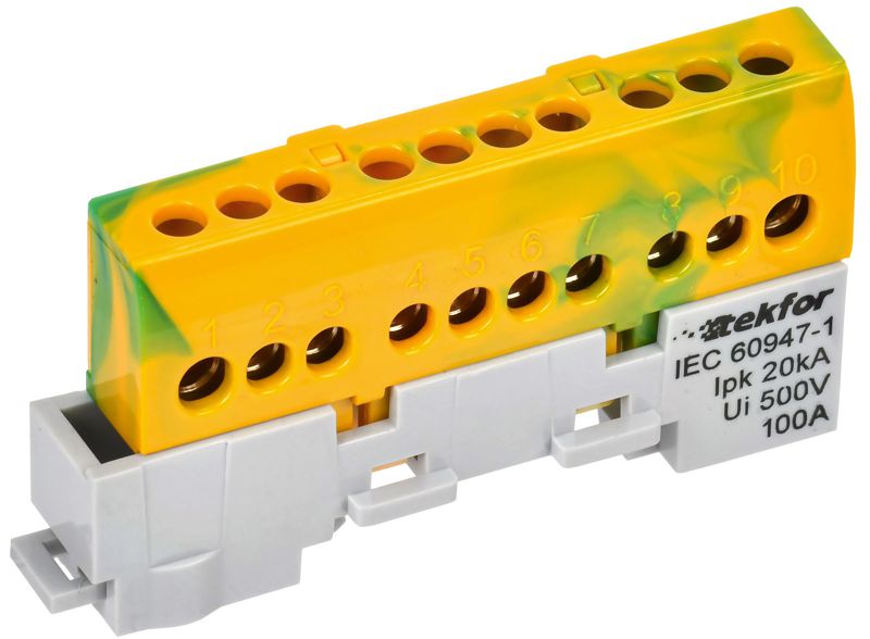 Шина PE "земля" изол. на универс. держ. 6х9-10-ЖЗ TEKFOR IEK TF-NN10-10-KL-K52 (1 шт.)