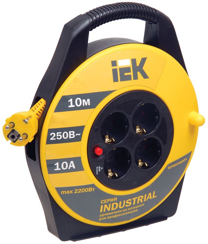 Удлинитель на катушке 4х10м с заземл. 10А IP20 Industrial УК10 3х1 термозащита IEK WKP14-10-04-10 (1 шт.)
