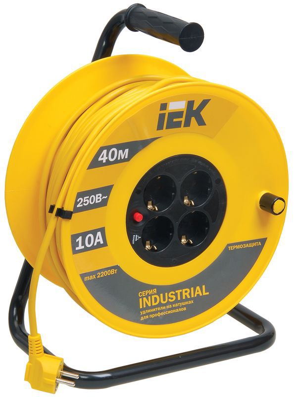 Удлинитель на катушке 4х40м с заземл. 10А IP20 Industrial УК40 3х1 термозащита IEK WKP14-10-04-40 (1 шт.)