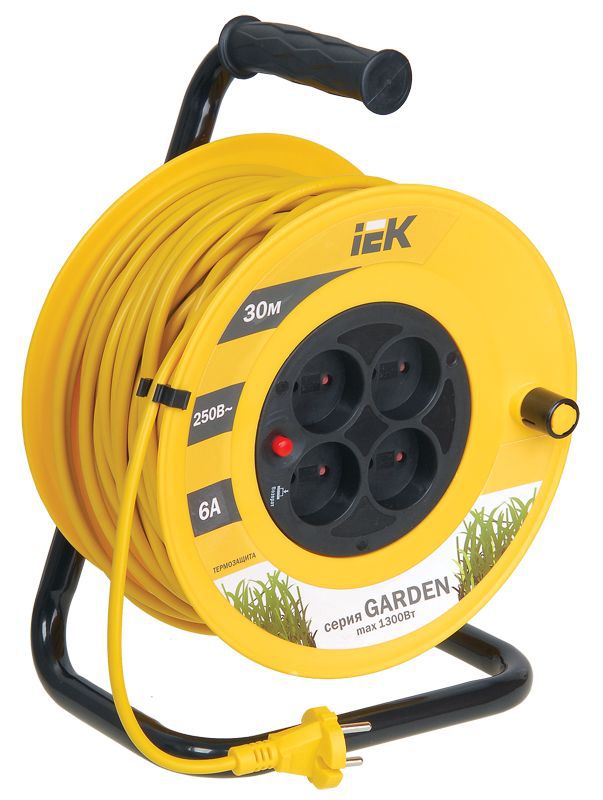 Удлинитель на катушке 4х30м без заземл. 6А IP20 Garden УК30 2х0.75 термозащита IEK WKP23-06-04-30 (1 шт.)
