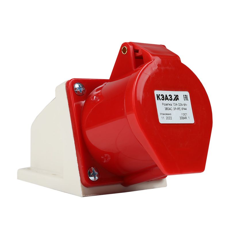 Розетка 124 32А 380В AC 3P+PE 6ч для монтажа на поверхность IP44 КЭАЗ 222756 (1 шт.)