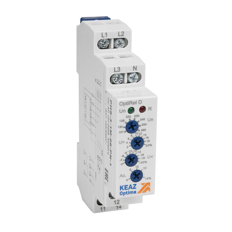 Реле контроля фаз OptiRel D PHS-3-1M-06-PP-2 повышенного/пониженного настр асимметрии 3Ф 2СО КЭАЗ 332000 (1 шт.)