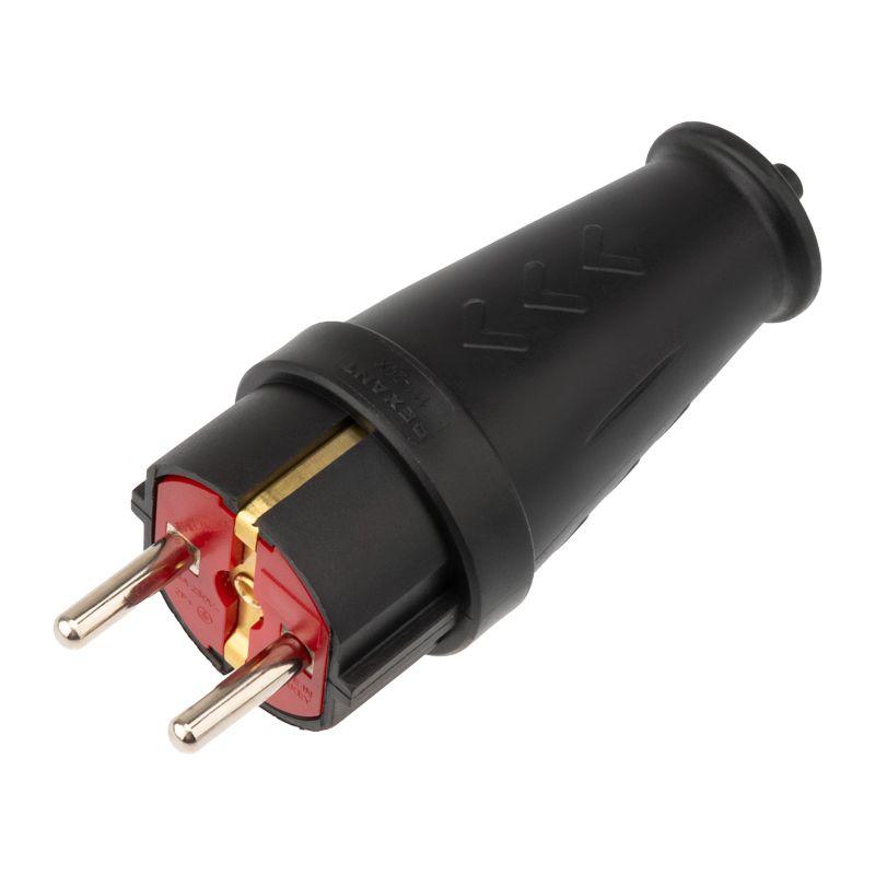 Вилка прямая влагозащ. 16А IP44 с заземл. COMPACT каучук черн. Rexant 111-200 (1 шт.)