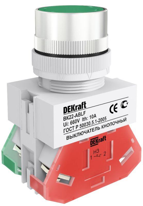 Выключатель кнопочный ABLF ВК-22 d22мм 220В зел. DEKraft 25013DEK (1 шт.)