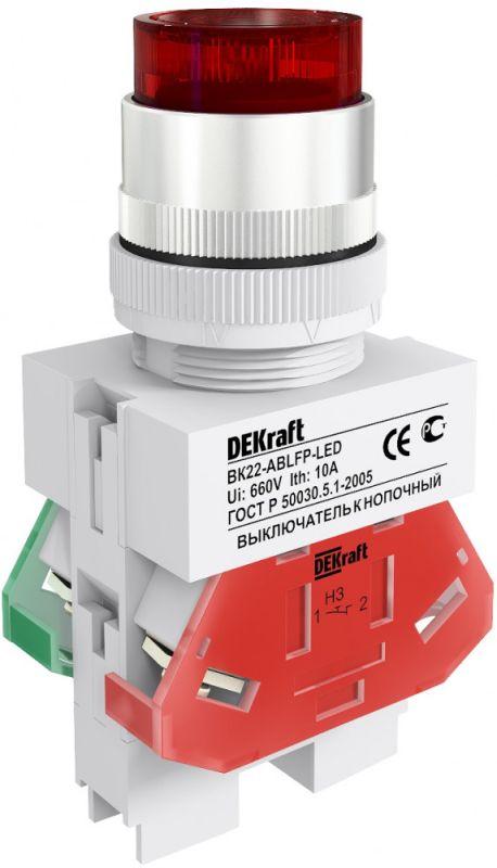 Выключатель кнопочный LED ABLFP ВК-22 d22мм 220В красн. DEKraft 25027DEK (1 шт.)