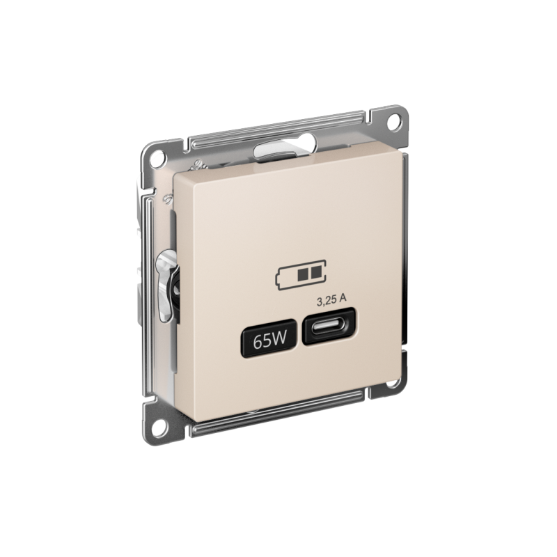 Розетка USB AtlasDesign тип C 65Вт QC PD высокоскор. ЗУ механизм беж. SE ATN000227 (1 шт.)