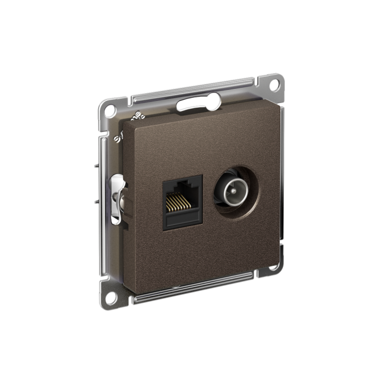 Розетка компьютерная + телевизионная 2-м СП AtlasDesign RJ45 кат.5E + TV механизм мокко SE ATN000689 (1 шт.)