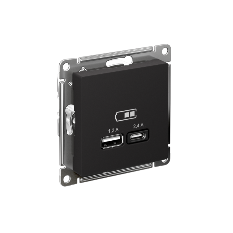 Розетка USB AtlasDesign тип A+C 5В/2.4А 2х5В/1.2А механизм карбон SE ATN001039 (1 шт.)