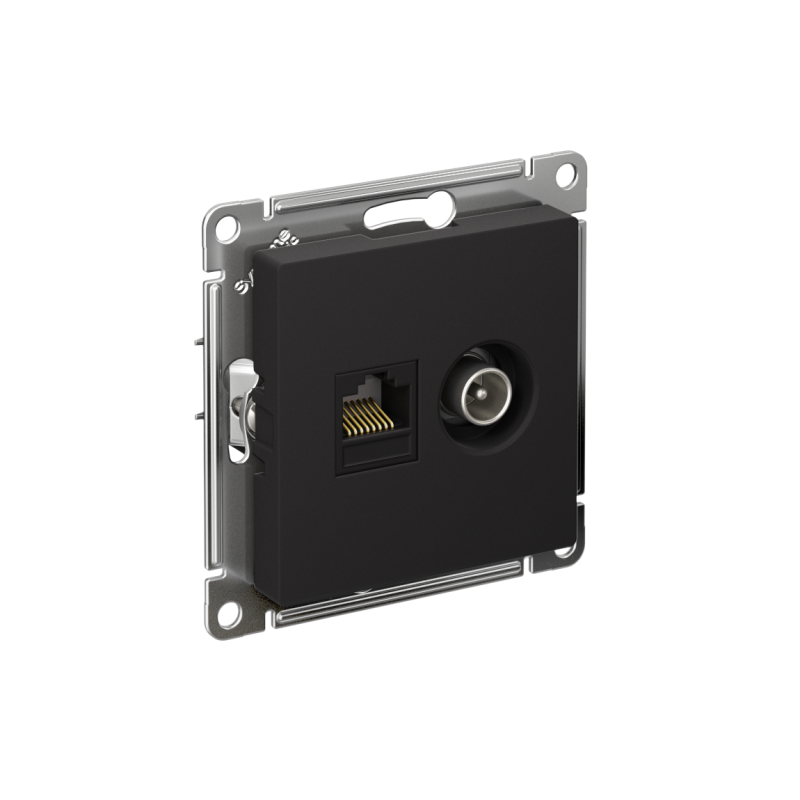 Розетка компьютерная + телевизионная 2-м СП AtlasDesign RJ45 кат.5E + TV механизм карбон SE ATN001089 (1 шт.)