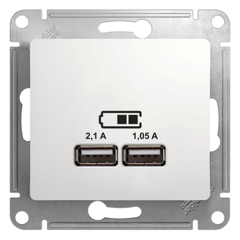 Розетка USB 2-м СП Glossa тип A+A 5В/2.1А 2х5В/1.05А механизм бел. SE GSL000133 (1 шт.)
