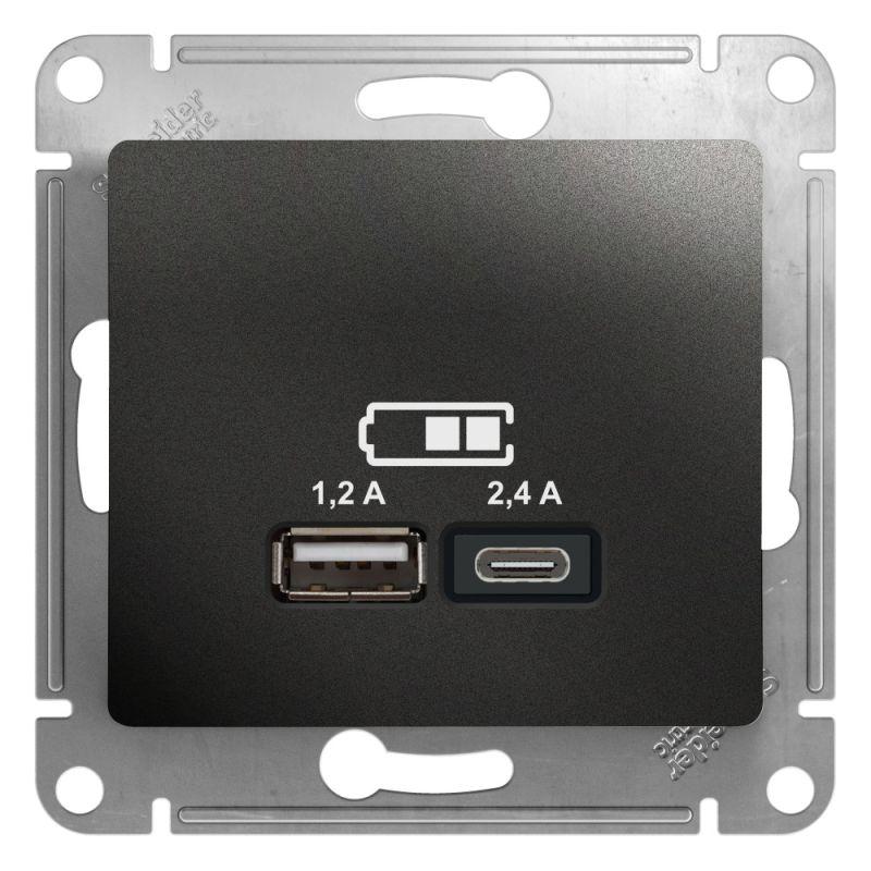 Розетка USB Glossa тип A+C 5В/2.4А 2х5В/1.2А механизм антрацит SE GSL000739 (1 шт.)