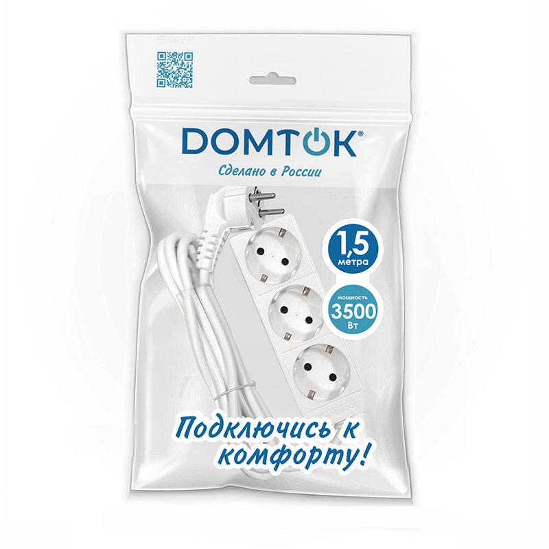 Удлинитель 3х1.5м с заземл. 16А IP20 3.5кВт ПВС 3х1 бел. DOMTOK 2389 (1 шт.)
