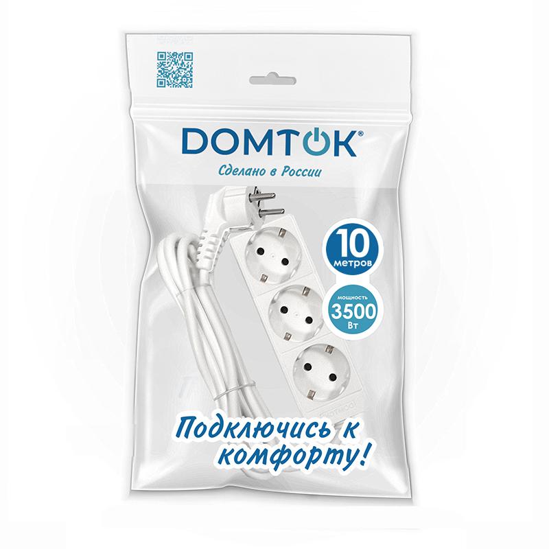 Удлинитель 3х10м с заземл. 16А IP20 3.5кВт ПВС 3х1 бел. DOMTOK 2390 (1 шт.)