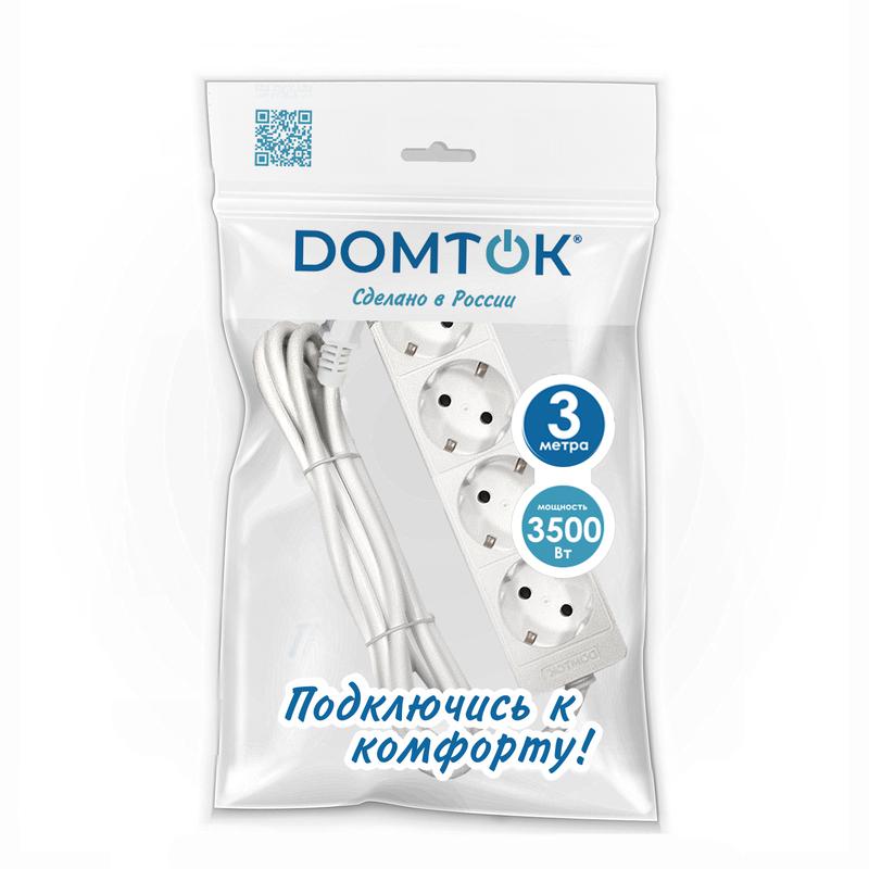 Удлинитель 4х3м с заземл. 16А IP20 3.5кВт ПВС 3х1 бел. DOMTOK 2396 (1 шт.)