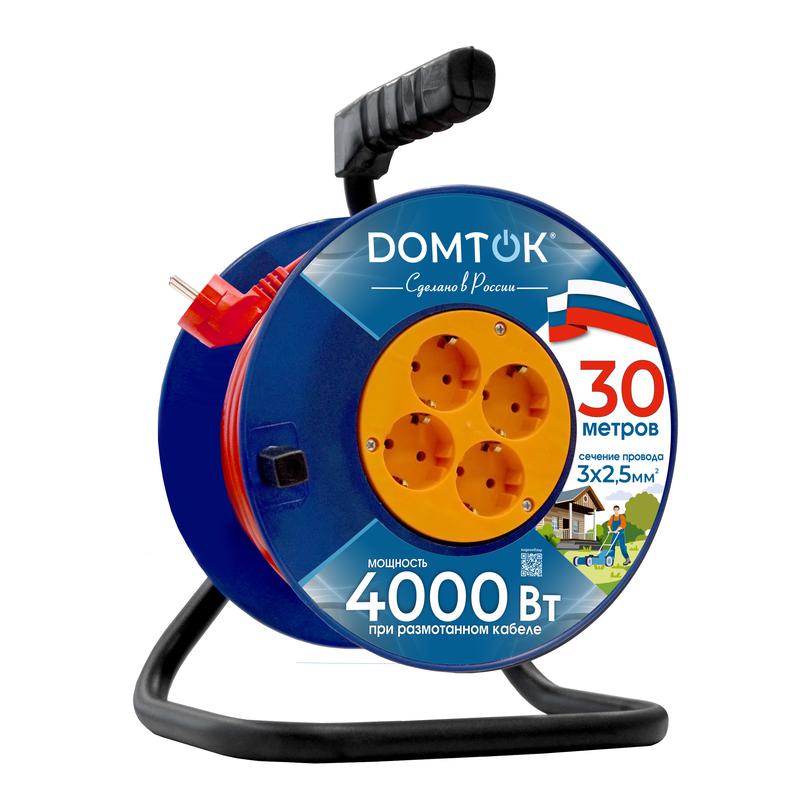 Удлинитель на катушке 4х30м с заземл. 16А IP20 4кВт ПВС 3х2.5 DOMTOK 2462 (1 шт.)