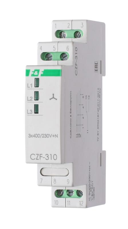 Реле контроля фаз CZF-310 (1 модуль; монтаж на DIN-рейке; 3х400/230+N 8А 1NO/NC IP20) F&F EA04.001.005 (1 шт.)