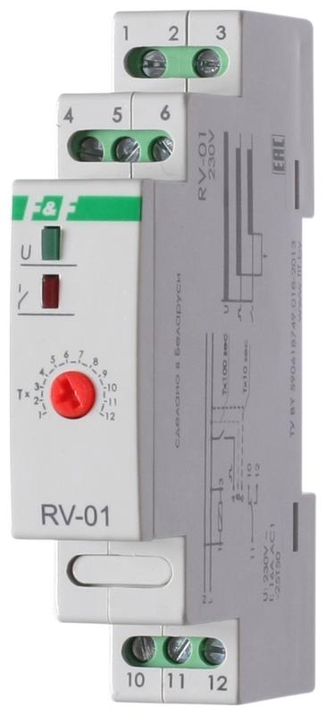 Реле времени RV-01 230В 16А задержка включ. 1..1200с 1перекл. IP20 монтаж на DIN-рейке F&F EA02.001.007 (1 шт.)