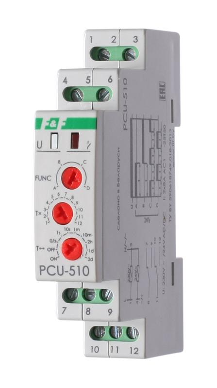 Реле времени PCU-510 2х8А 230В 2 перекл. IP20 многофункц. монтаж на DIN-рейке F&F EA02.001.009 (1 шт.)