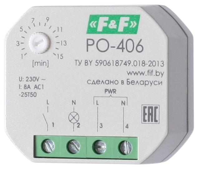 Реле времени PO-406 8А 230В 1НО IP20 задержка выключ./управ. контактом монтаж в коробку d-60мм F&F EA02.001.019 (1 шт.)