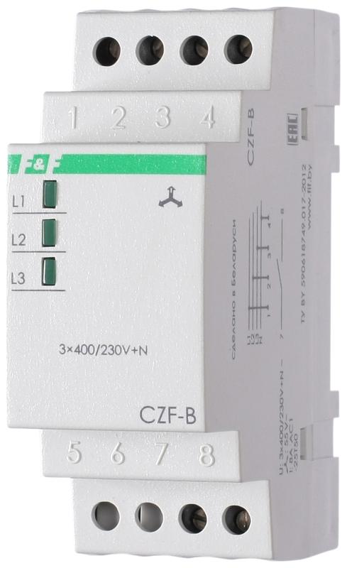 Реле контроля фаз CZF-B (3х400/230+N 8А 1перекл. IP20 монтаж на DIN-рейке) F&F EA04.001.002 (1 шт.)