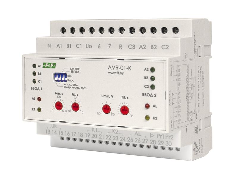 Устройство управления резервным питанием AVR-01-K (2 ввода; 1 нагрузка 35мм 3х400В+N 2х16А 2P IP20 монтаж на DIN-рейке) F&F EA04.006.001 (1 шт.)