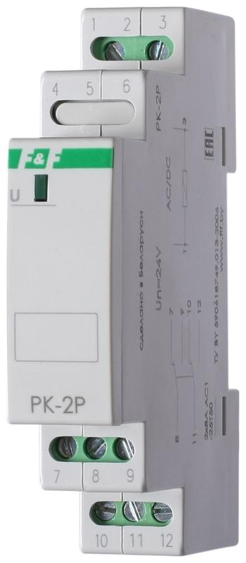 Реле промежуточное PK-2P/Un (монтаж на DIN-рейке 35мм 24В AC/DC 2х8А 2P IP20) F&F EA06.001.008 (1 шт.)