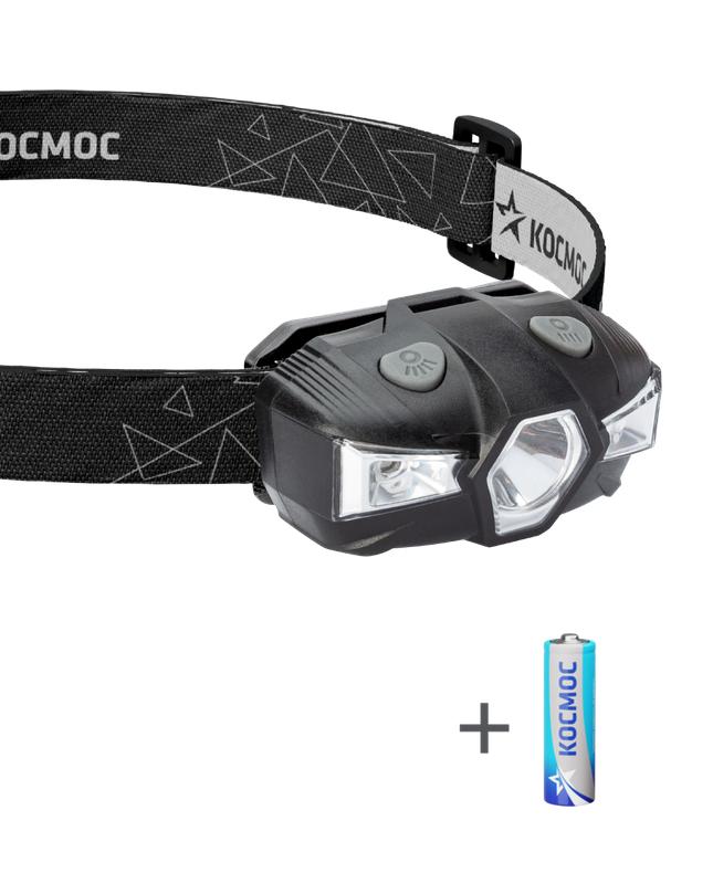 Фонарь налобный 1Вт LED+красн. 1xAA (R6) корпус ABS-пластик регулируемый эласт. ремешок КОСМОС KOC517B (1 шт.)