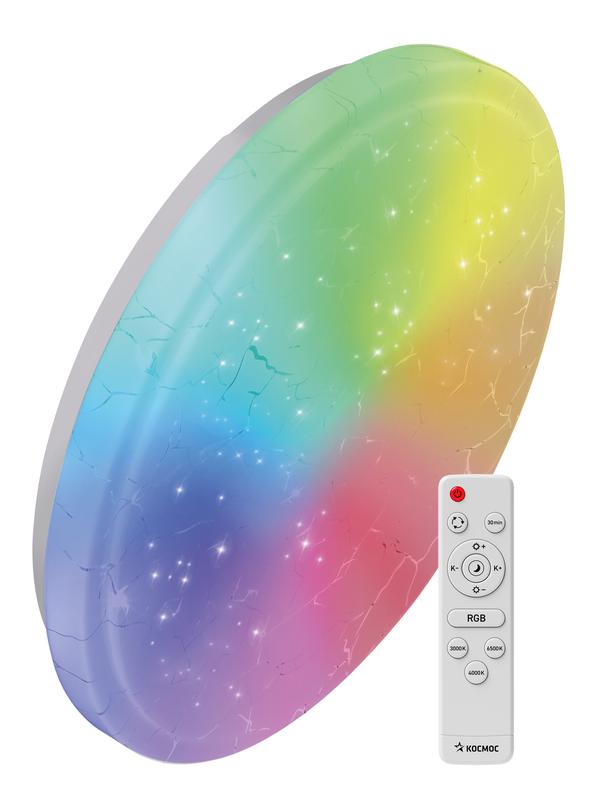 Светильник светодиодный PREMIUM FROST-RGB 75Вт 230В 3000-6500К 4400лм IP40 495х85мм настенно-потолочный управляемый с пультом ДУ с RGB подсветкой КОСМОС KSFrosRGB75W (1 шт.)