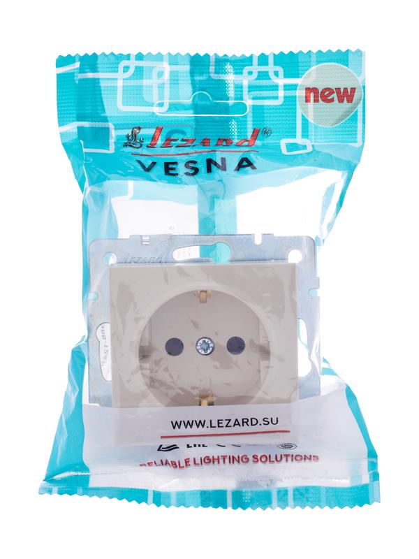 Розетка 1-м СП Vesna с заземл. защ. шторки ПБТ механизм крем. LEZARD 742-0388-124B (1 шт.)