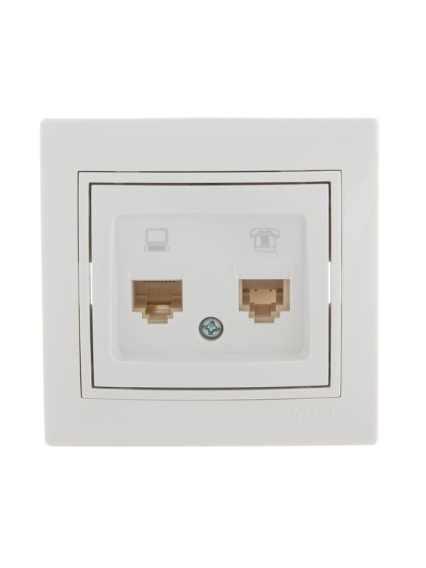 Розетка компьютерная + телефонная 2-м СП Mira RJ45 + RJ11 бел./бел. LEZARD 701-0202-143 (1 шт.)