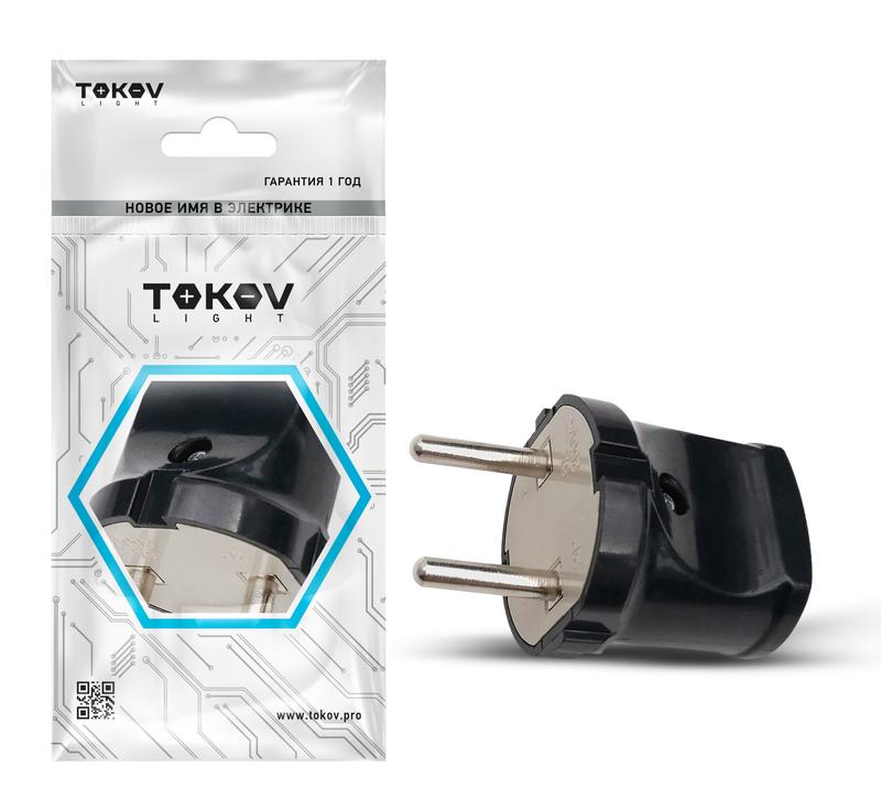 Вилка прямая 6А 250В без заземл. черн. TOKOV ELECTRIC TKL-PL-C05 (1 шт.)
