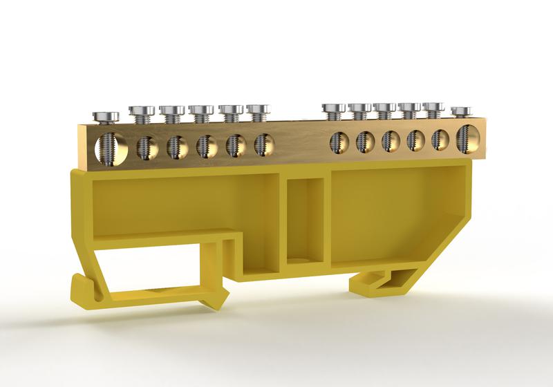 Шина PE "земля" на DIN-изоляторе 6х9мм 12 отвер. латунь TOKOV ELECTRIC TKE-BCB-69-12-DIN/PE (1 шт.)