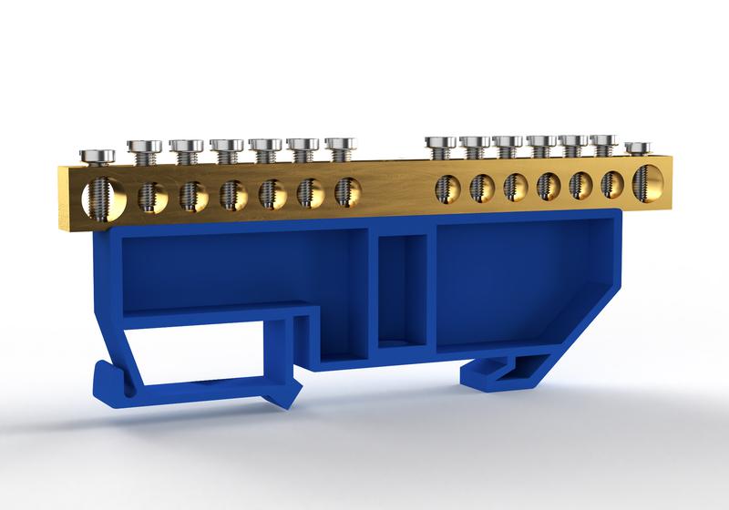 Шина нулевая на DIN-изоляторе 6х9мм 14 отвер. латунь TOKOV ELECTRIC TKE-BCB-69-14-DIN/N (1 шт.)